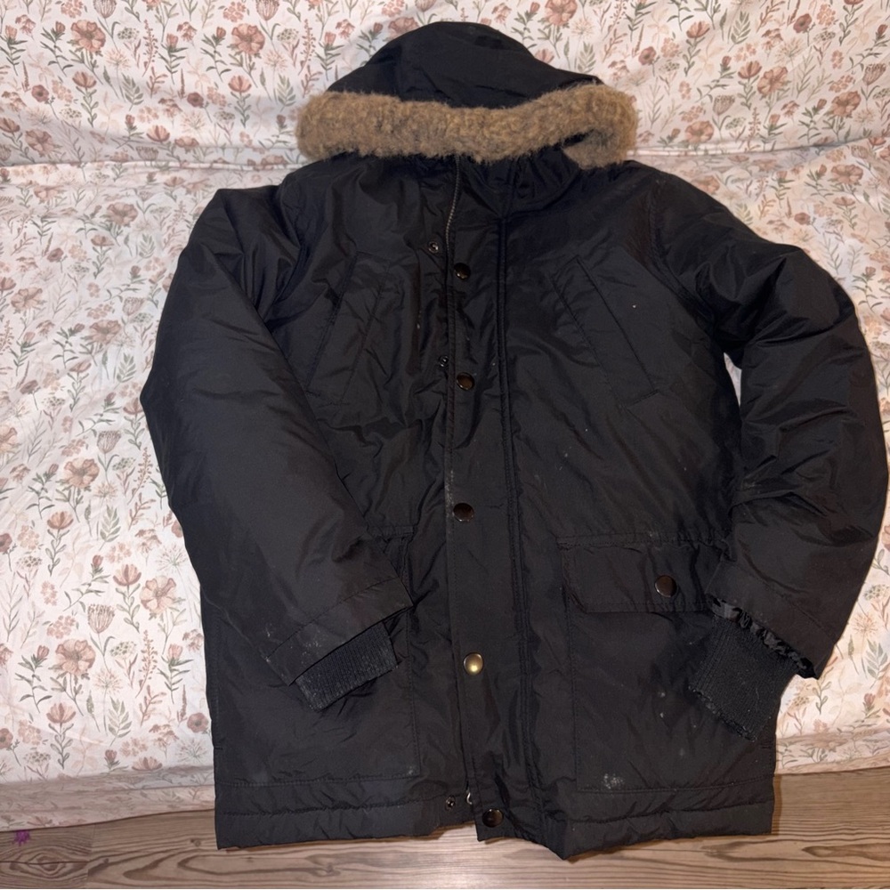 Old Navy Men's Black Puffer Jacket with Fur Trim